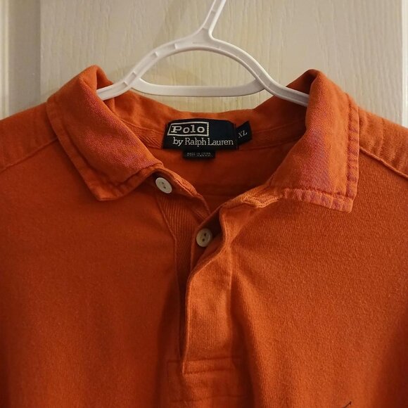 Vintage 90s Polo Ralph Lauren Orange Rugby Long-Sleeve Shirt Padded Elbows XL - Picture 5 of 5